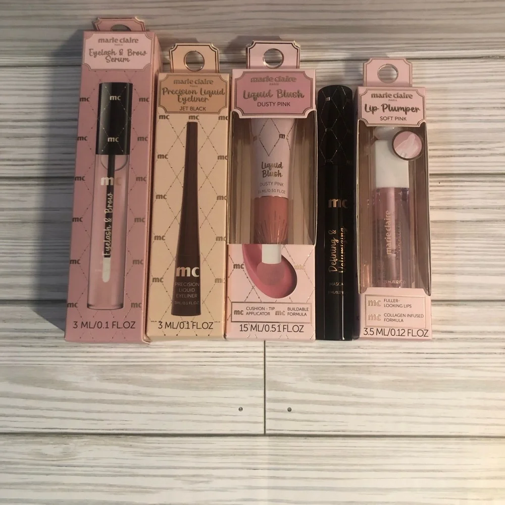 Marie Claire Paris Makeup Face Palette, Blush, Lip Plumper, Mascara Bundle 8 pc